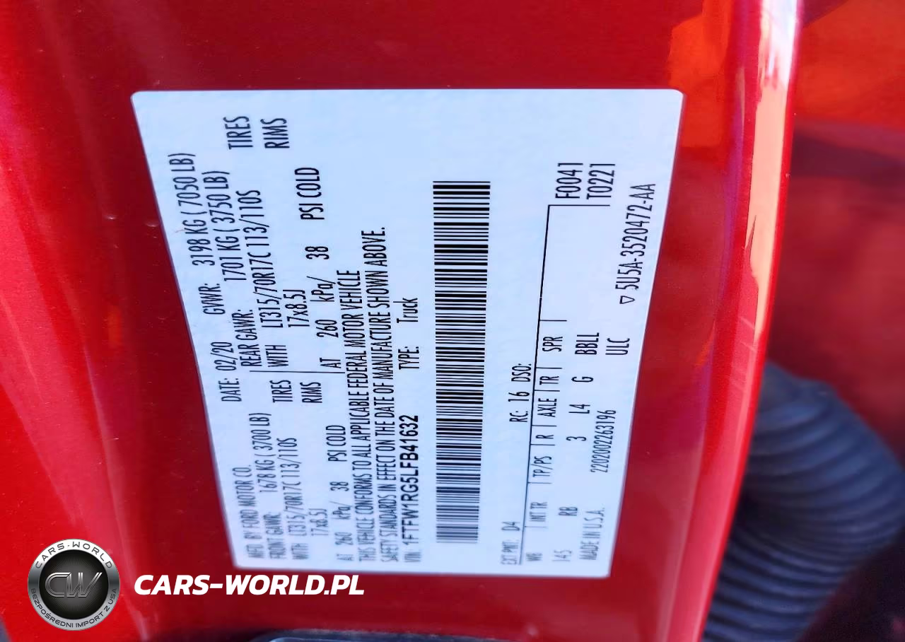 2020 Ford F150 Raptor VIN:1FTFW1RG5LFB41632 - 12