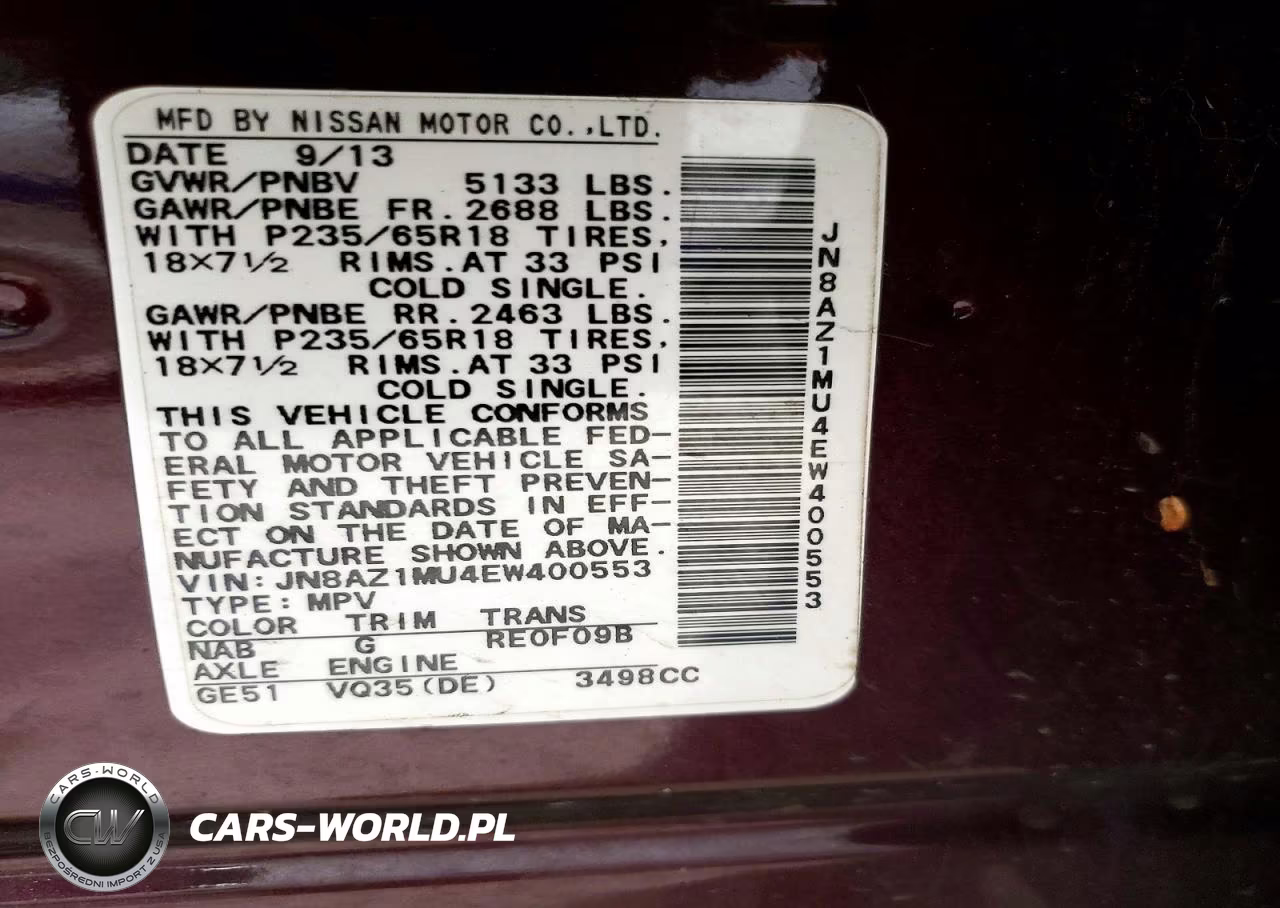2014 Nissan Murano S VIN:JN8AZ1MU4EW400553 - 13