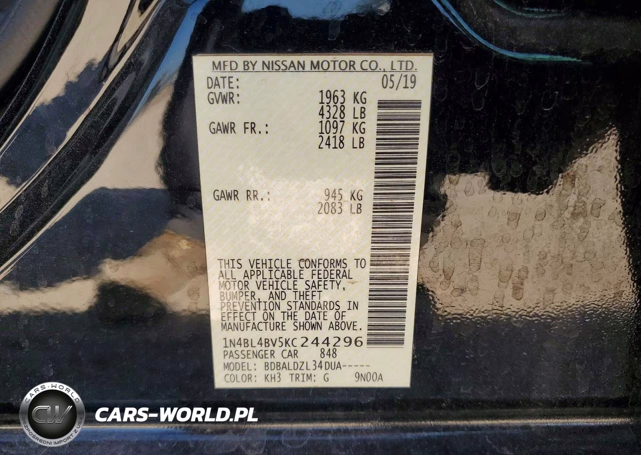 2019 Nissan Altima 2.5 S VIN:1N4BL4BV5KC244296 - 13