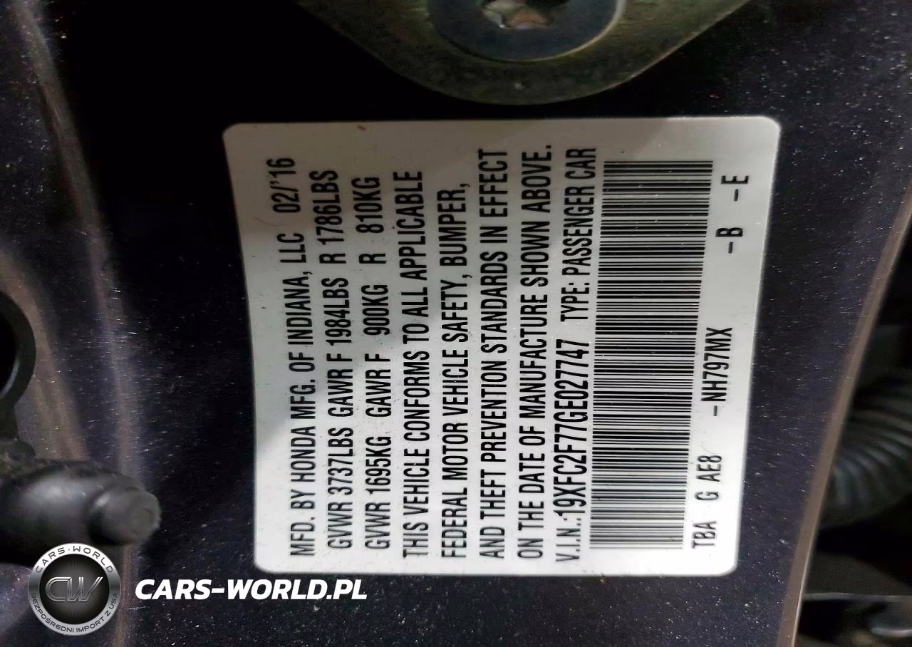 2016 Honda Civic Ex VIN:19XFC2F77GE027747 - 12