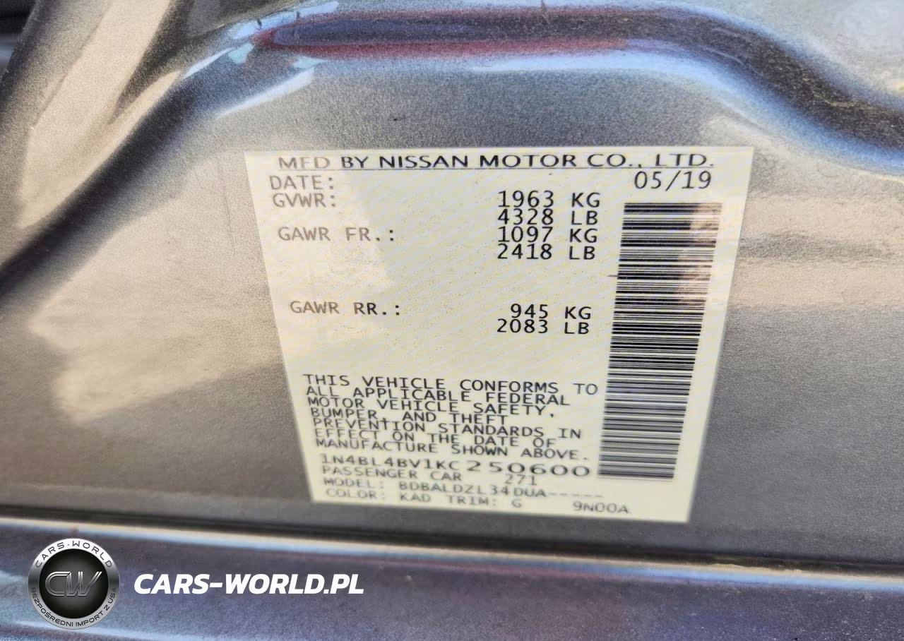 2019 Nissan Altima 2.5 S VIN:1N4BL4BV1KC250600 - 12