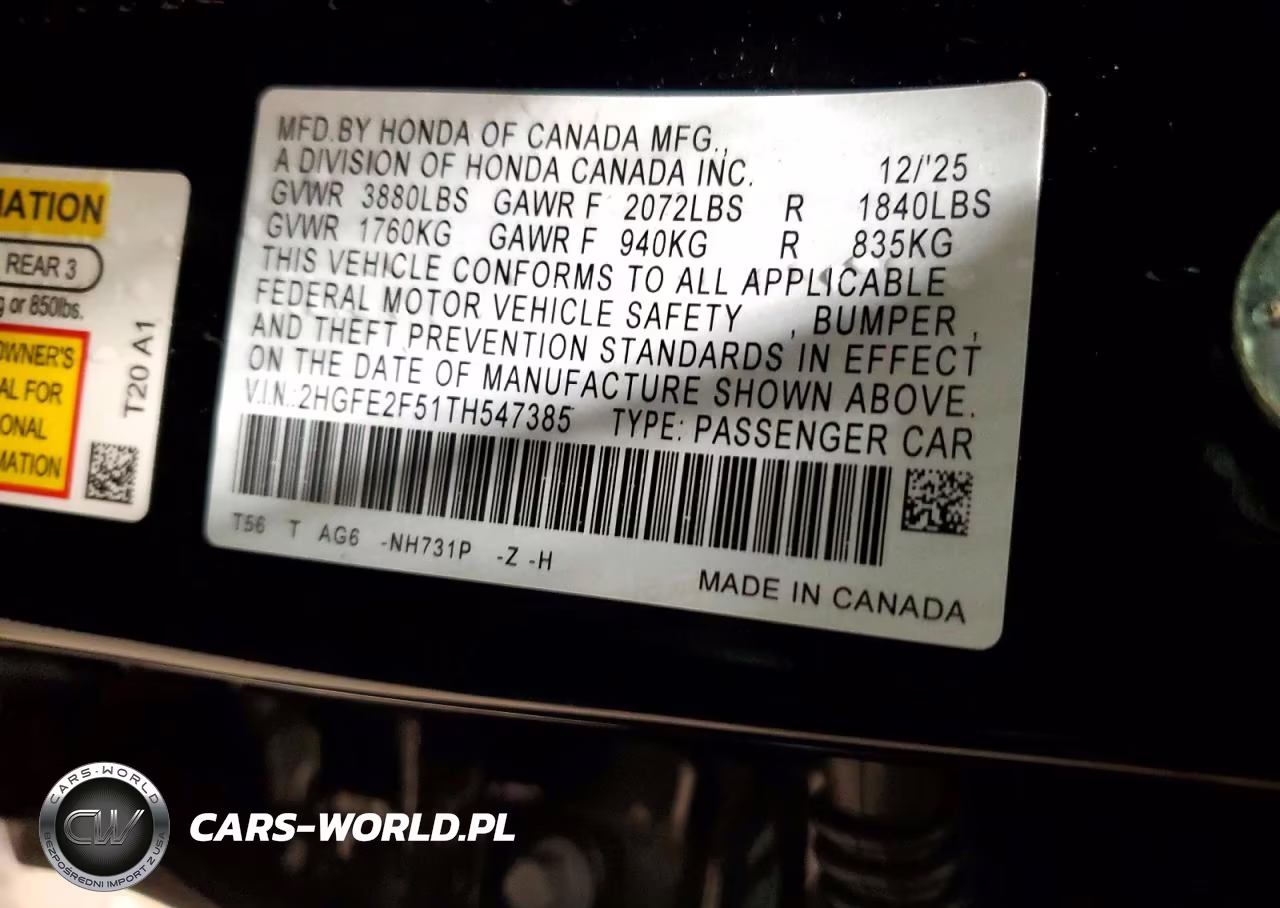 2026 Honda Civic Sport VIN:2HGFE2F51TH547385 - 13