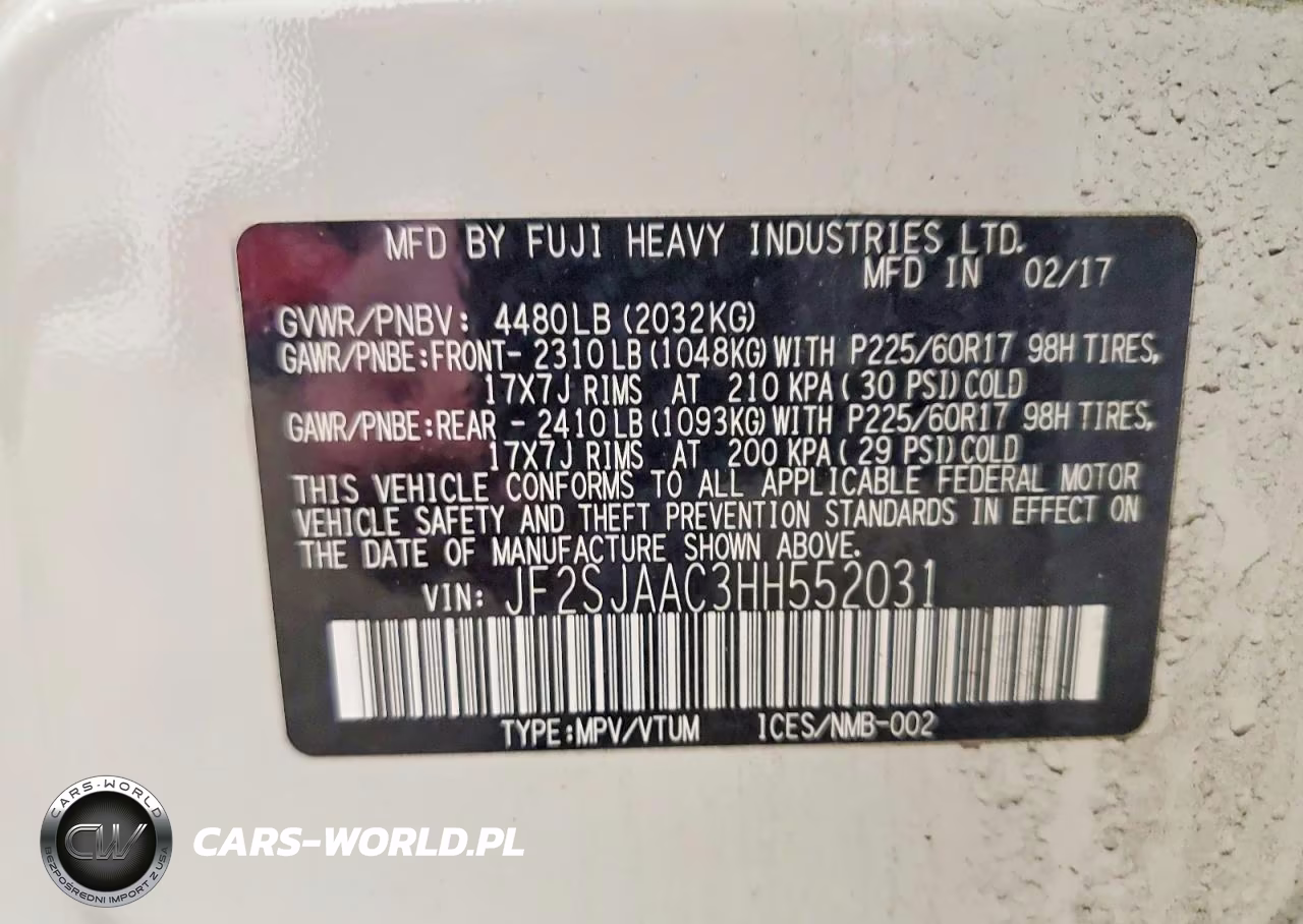 2017 Subaru Forester 2.5I VIN:JF2SJAAC3HH552031 - 13
