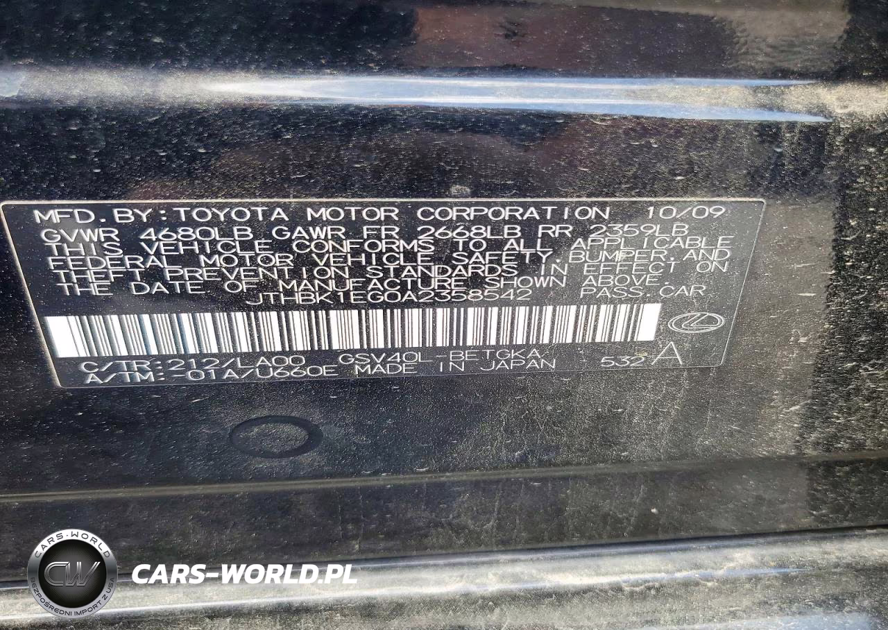 2010 Lexus Es 350 Base VIN:JTHBK1EG0A2358542 - 13