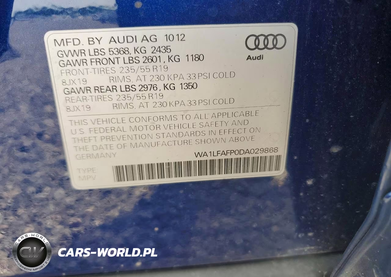 2013 Audi Q5 VIN:WA1LFAFP0DA029868 - 13