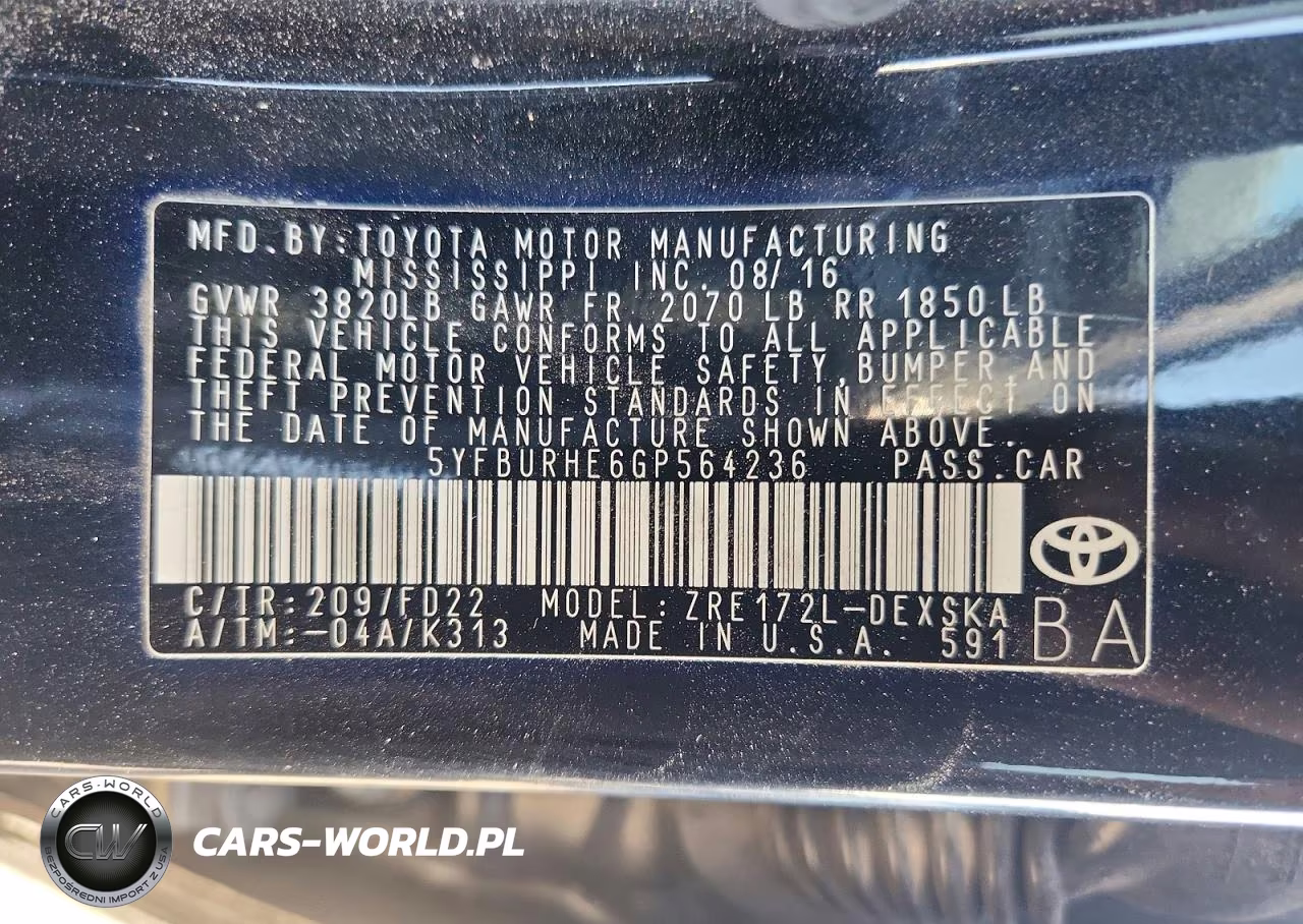 2016 Toyota Corolla S Plus VIN:5YFBURHE6GP564236 - 13