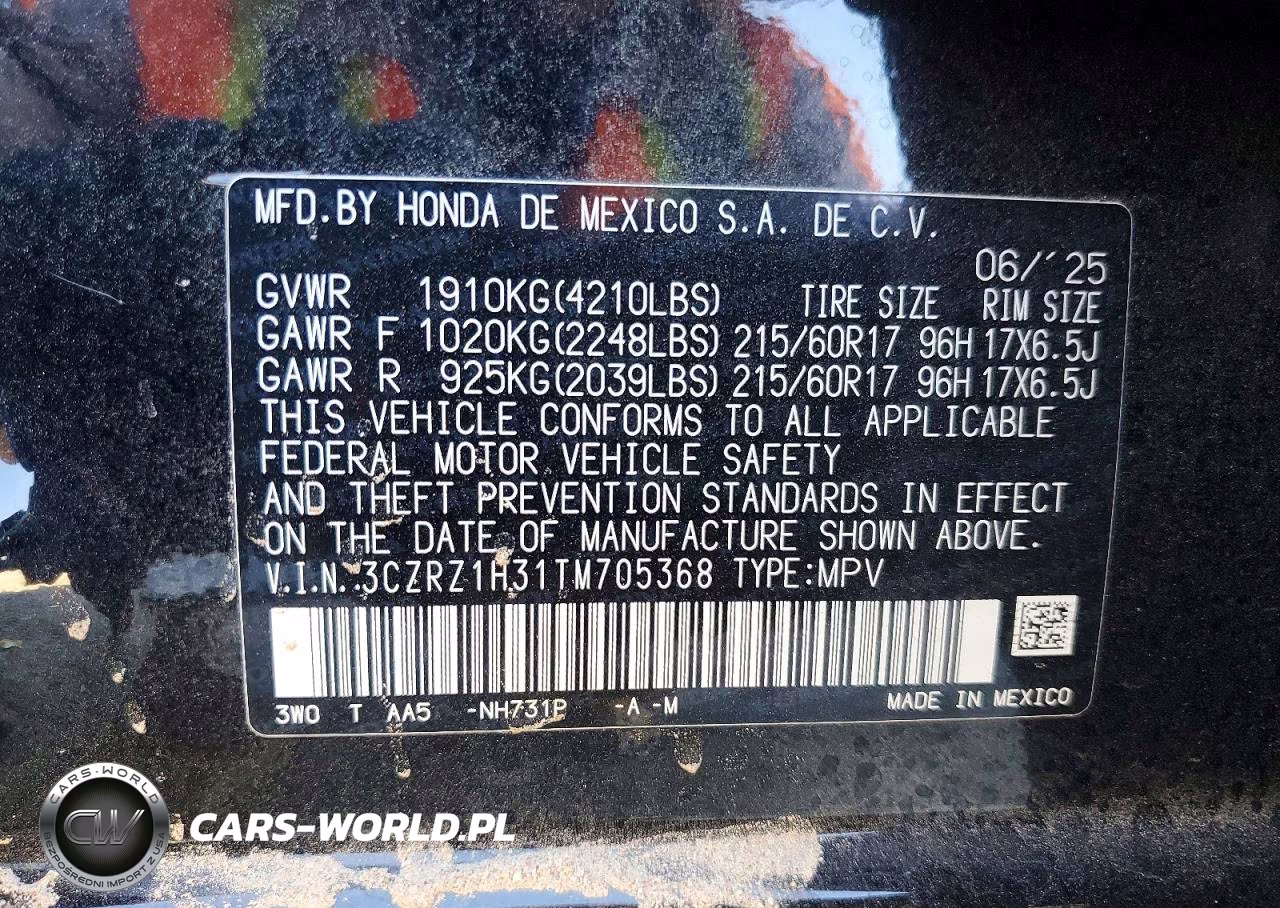 2026 Honda Hr-V Lx VIN:3CZRZ1H31TM705368 - 12
