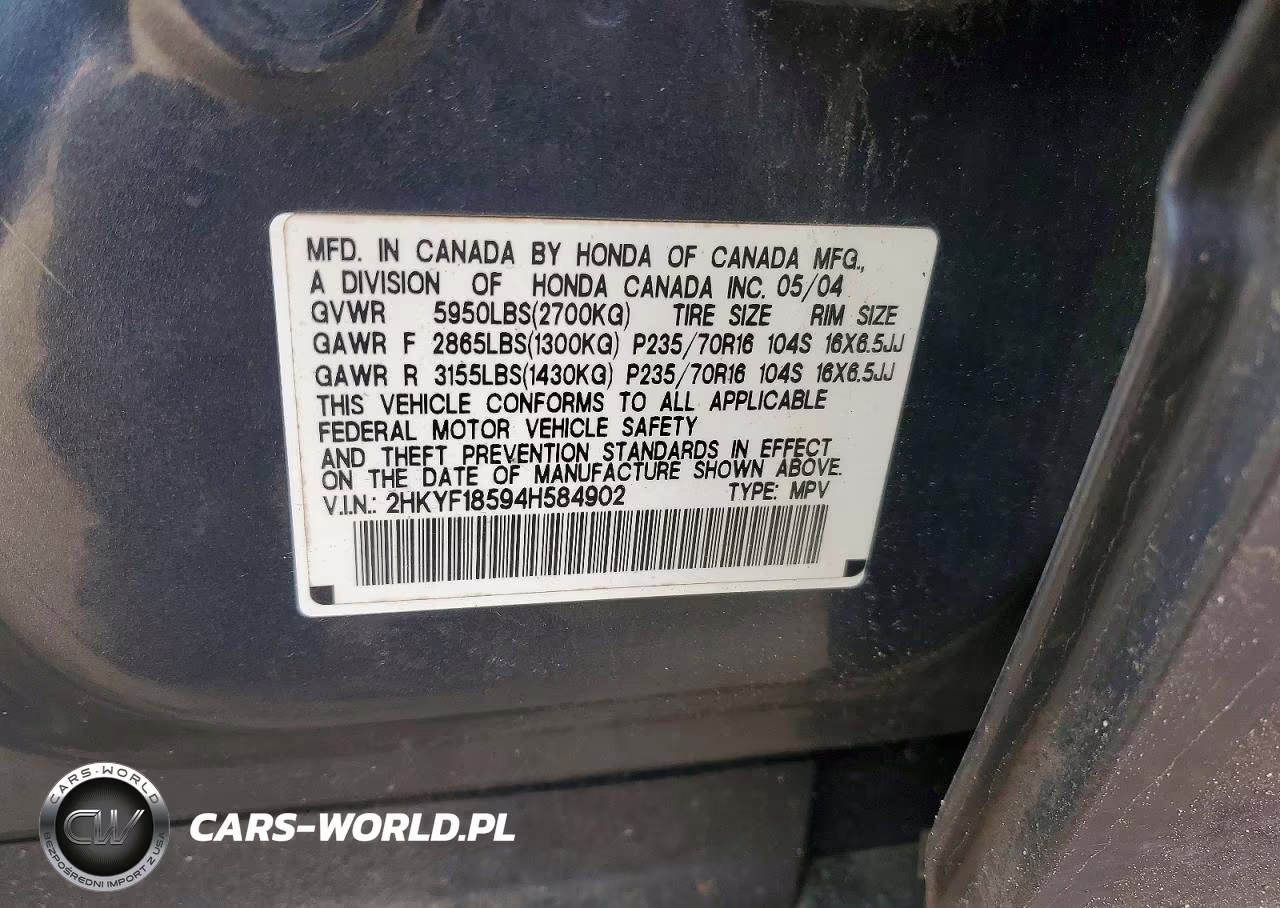 2004 Honda Pilot Exl VIN:2HKYF18594H584902 - 13