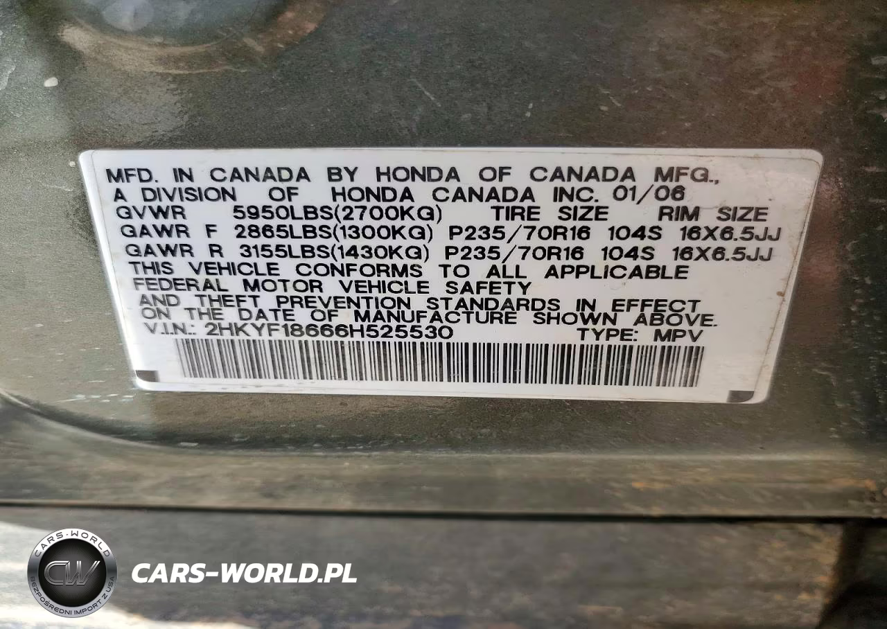 2006 Honda Pilot Ex VIN:2HKYF18666H525530 - 13