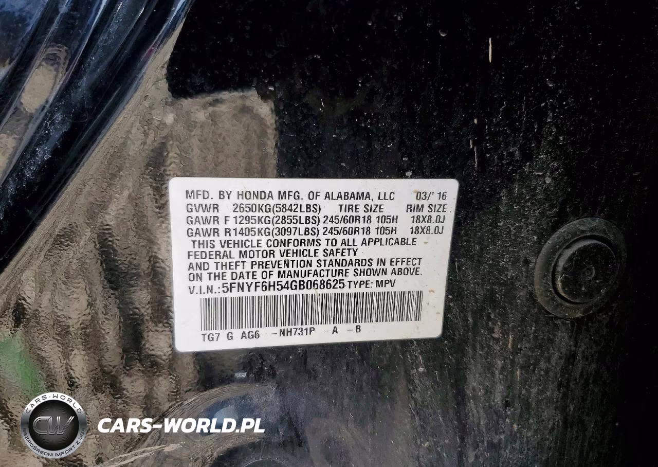 2016 Honda Pilot Exl VIN:5FNYF6H54GB068625 - 13