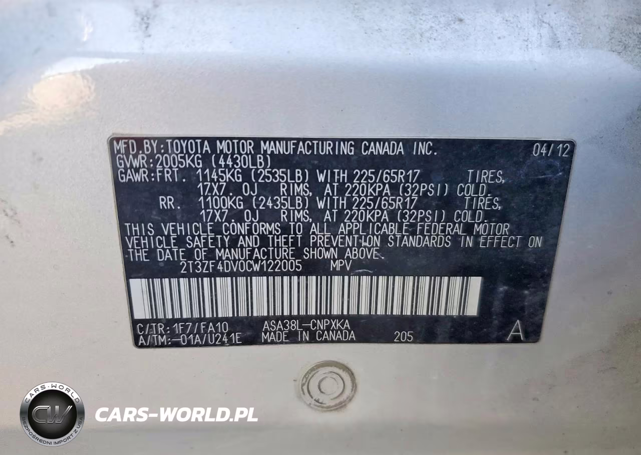 2012 Toyota Rav4 Base VIN:2T3ZF4DV0CW122005 - 12