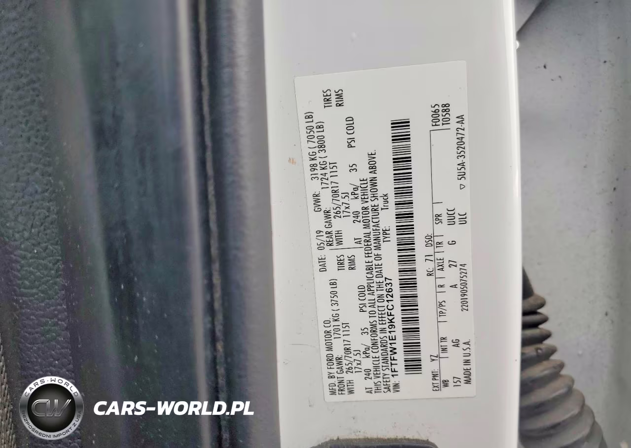 2019 Ford F150 Supercrew VIN:1FTFW1E19KFC12637 - 12