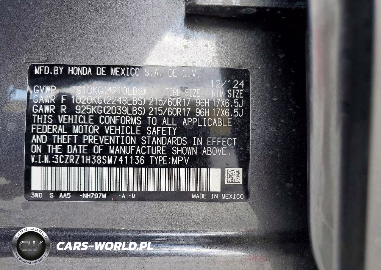 2025 Honda Hr-V Lx VIN:3CZRZ1H38SM741136 - 12