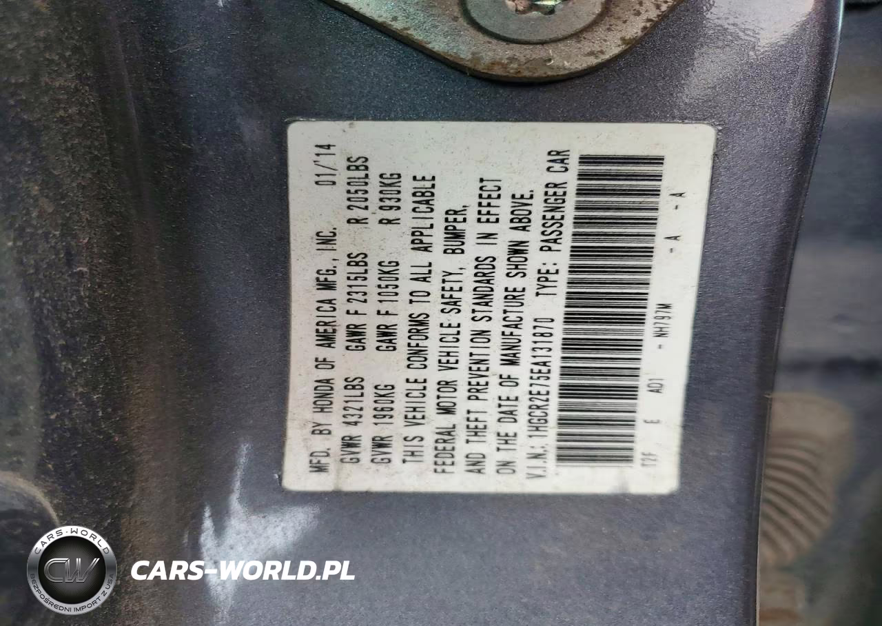 2014 Honda Accord Ex VIN:1HGCR2E75EA131870 - 12