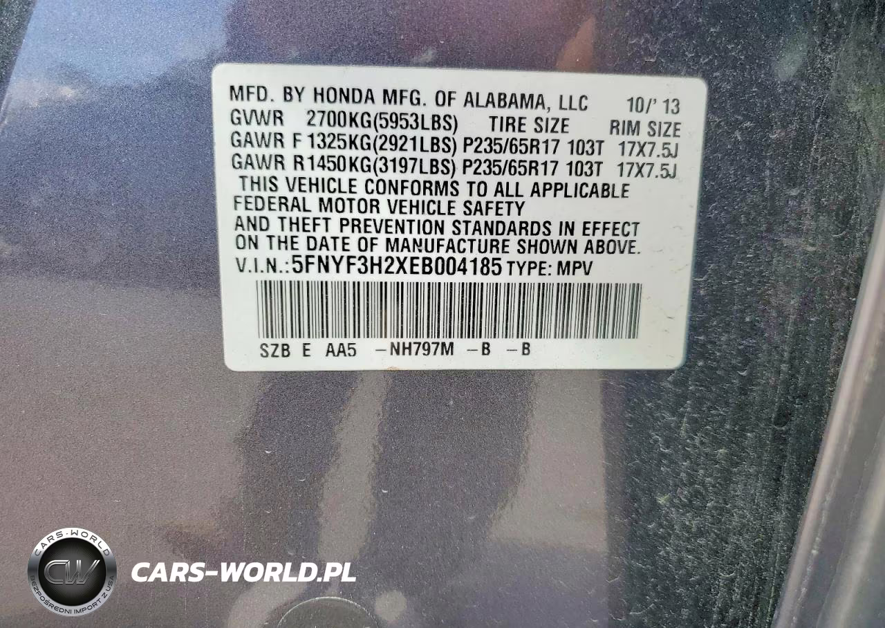 2014 Honda Pilot Lx VIN:5FNYF3H2XEB004185 - 14