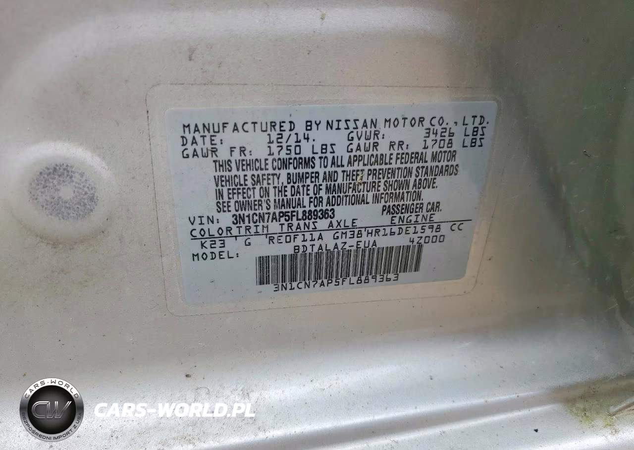 2015 Nissan Versa 1.6 S Plus VIN:3N1CN7AP5FL889363 - 12