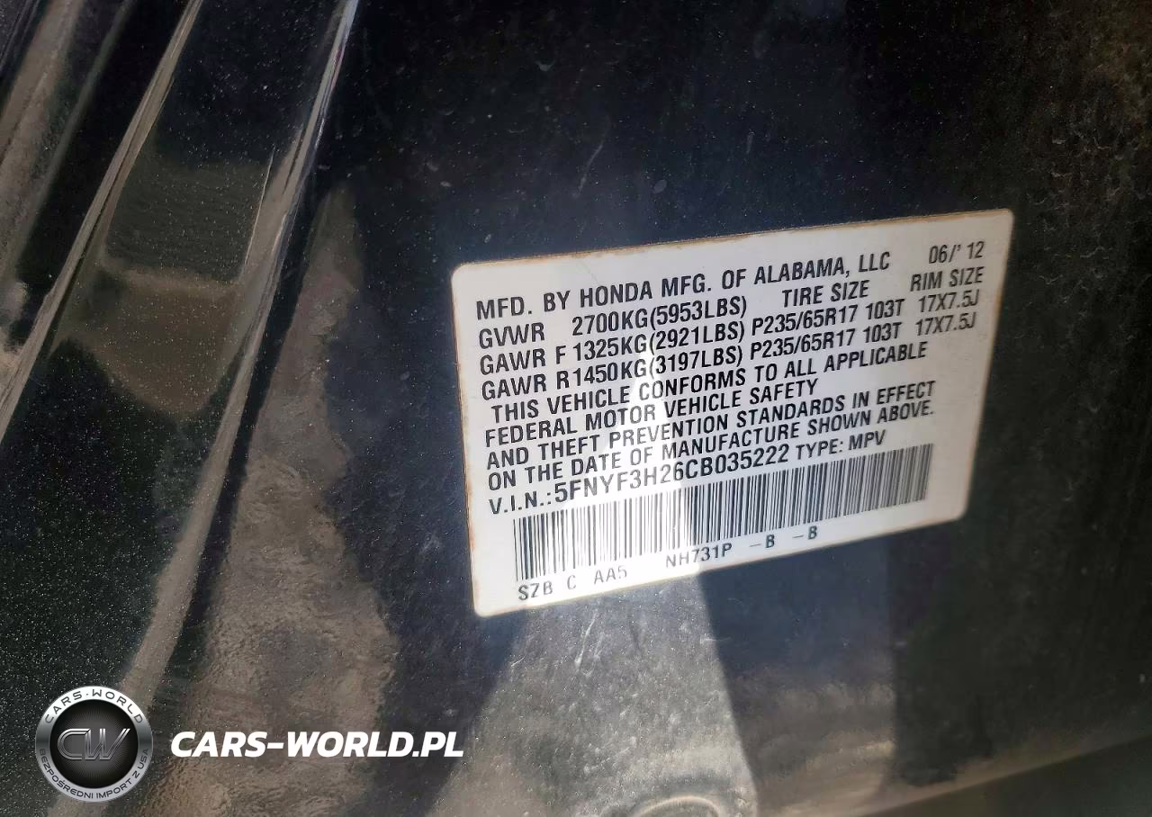 2012 Honda Pilot Lx VIN:5FNYF3H26CB035222 - 13
