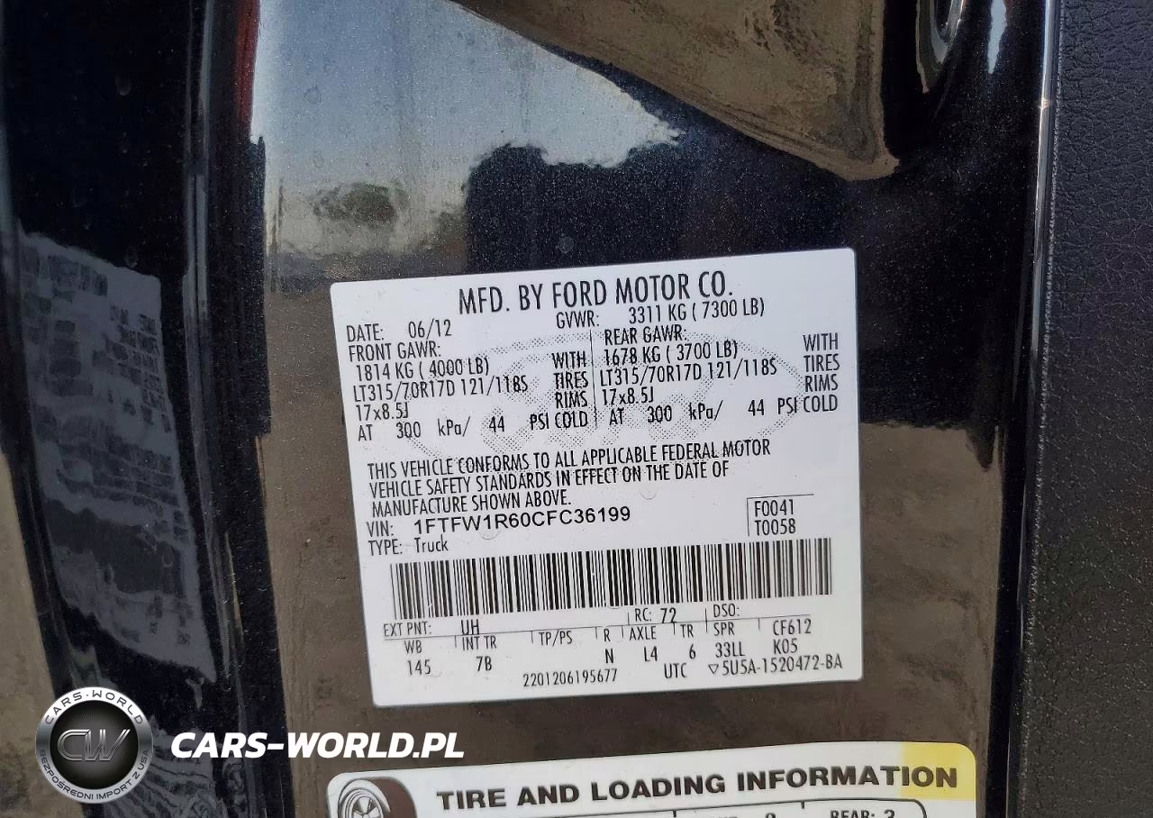 2012 Ford F150 Svt Raptor VIN:1FTFW1R60CFC36199 - 12