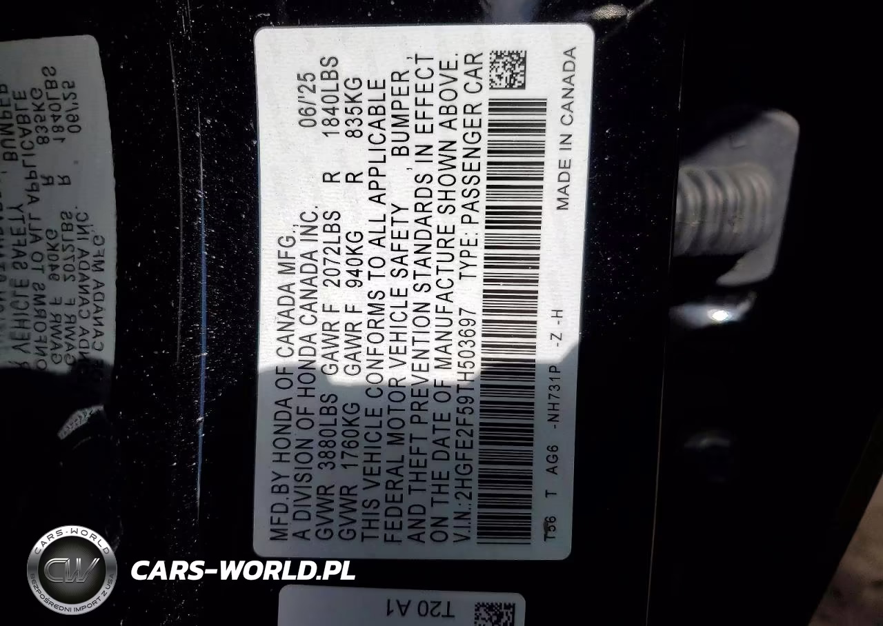 2026 Honda Civic Sport VIN:2HGFE2F59TH503697 - 12