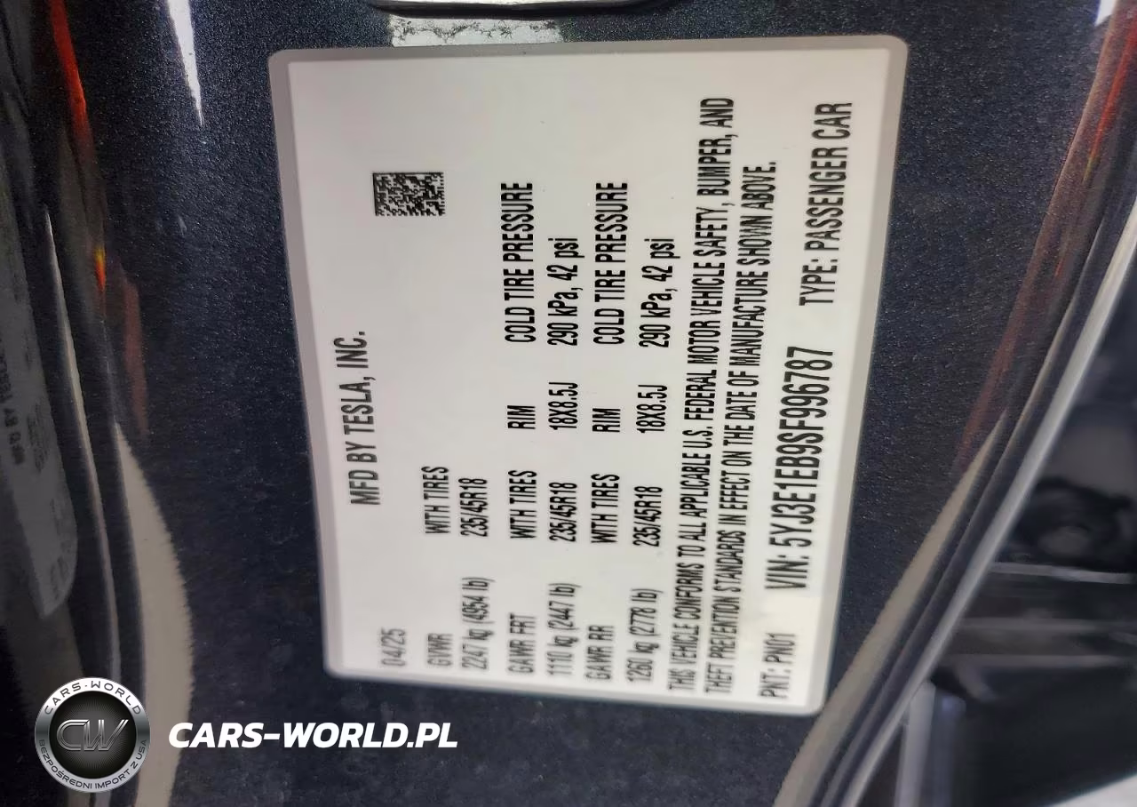 2025 Tesla Model 3 VIN:5YJ3E1EB9SF996787 - 12