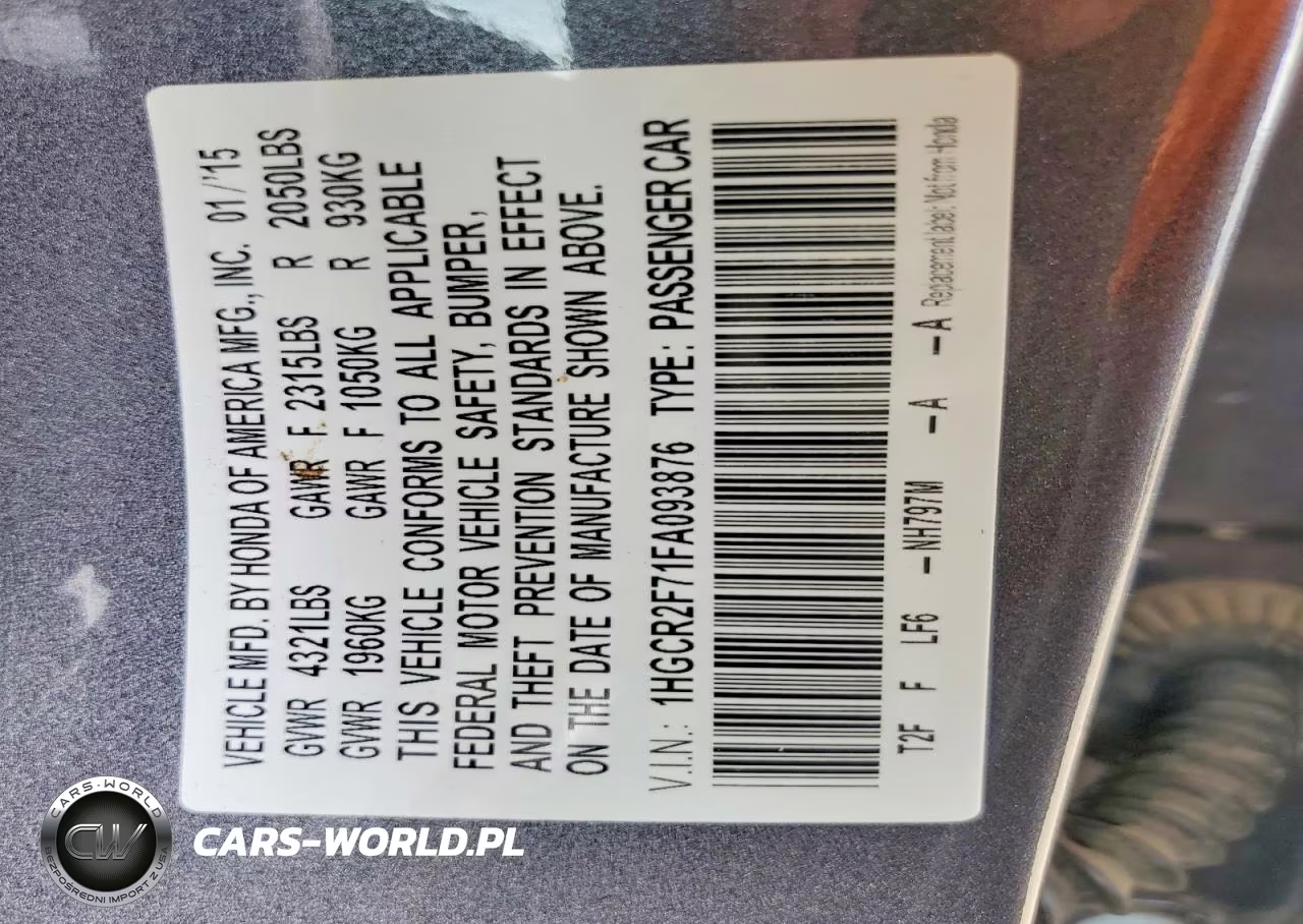 2015 Honda Accord Ex VIN:1HGCR2F71FA093876 - 12