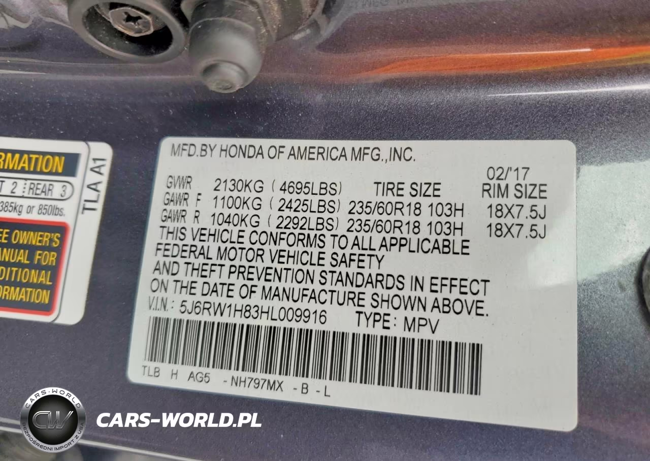 2017 Honda Cr-V Exl VIN:5J6RW1H83HL009916 - 12