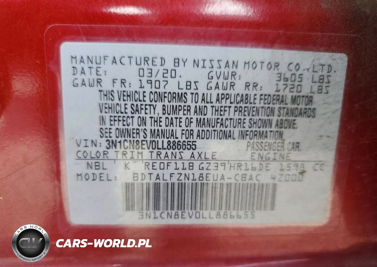 2020 Nissan Versa Sv VIN:3N1CN8EV0LL886655 - 13