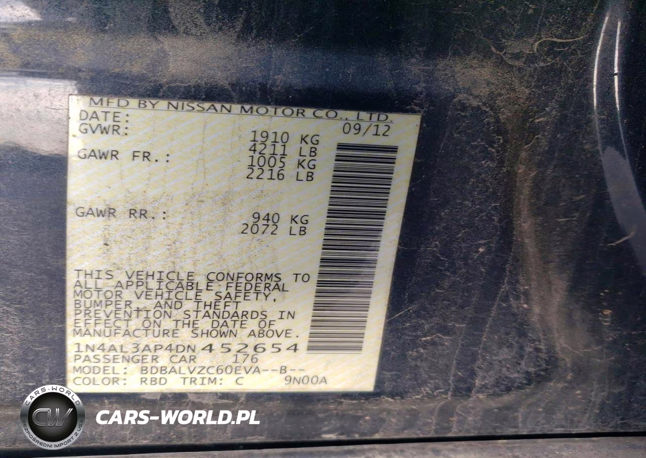 2013 Nissan Altima 2.5 VIN:1N4AL3AP4DN452654 - 12