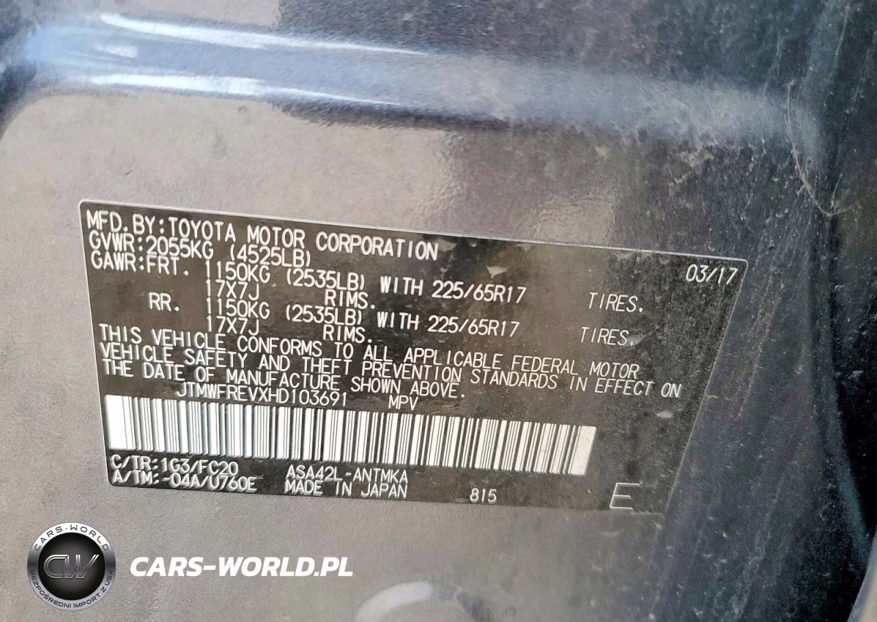 2017 Toyota Rav4 Xle VIN:JTMWFREVXHD103691 - 12