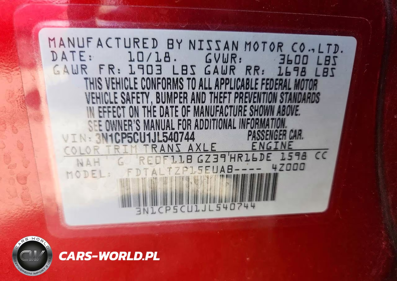 2018 Nissan Kicks Sr VIN:3N1CP5CU1JL540744 - 13