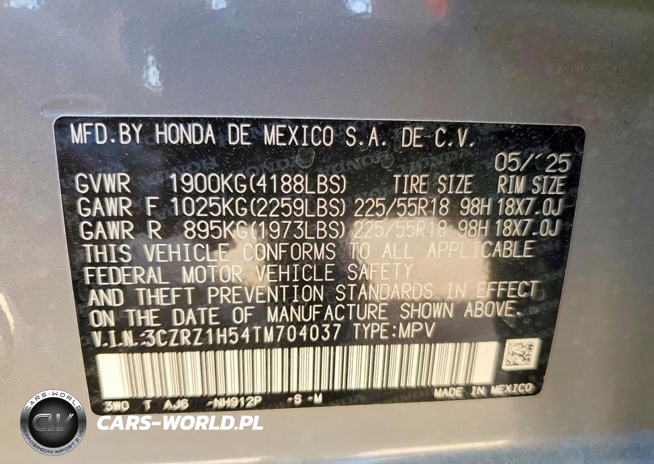 2026 Honda Hr-V Sport VIN:3CZRZ1H54TM704037 - 14