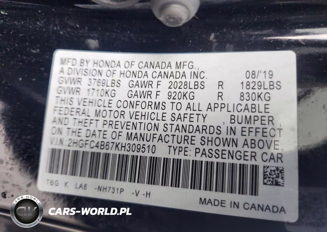 2019 Honda Civic Lx VIN:2HGFC4B67KH309510 - 12