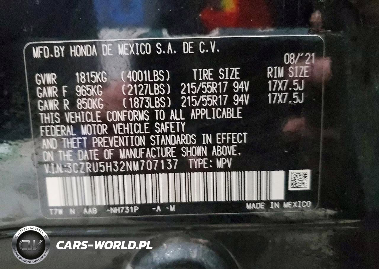 2022 Honda Hr-V Lx VIN:3CZRU5H32NM707137 - 13