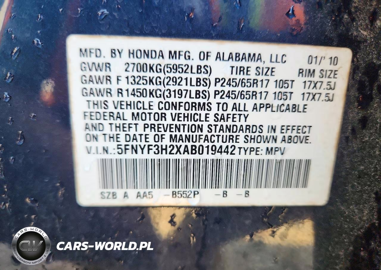 2010 Honda Pilot Lx VIN:5FNYF3H2XAB019442 - 13