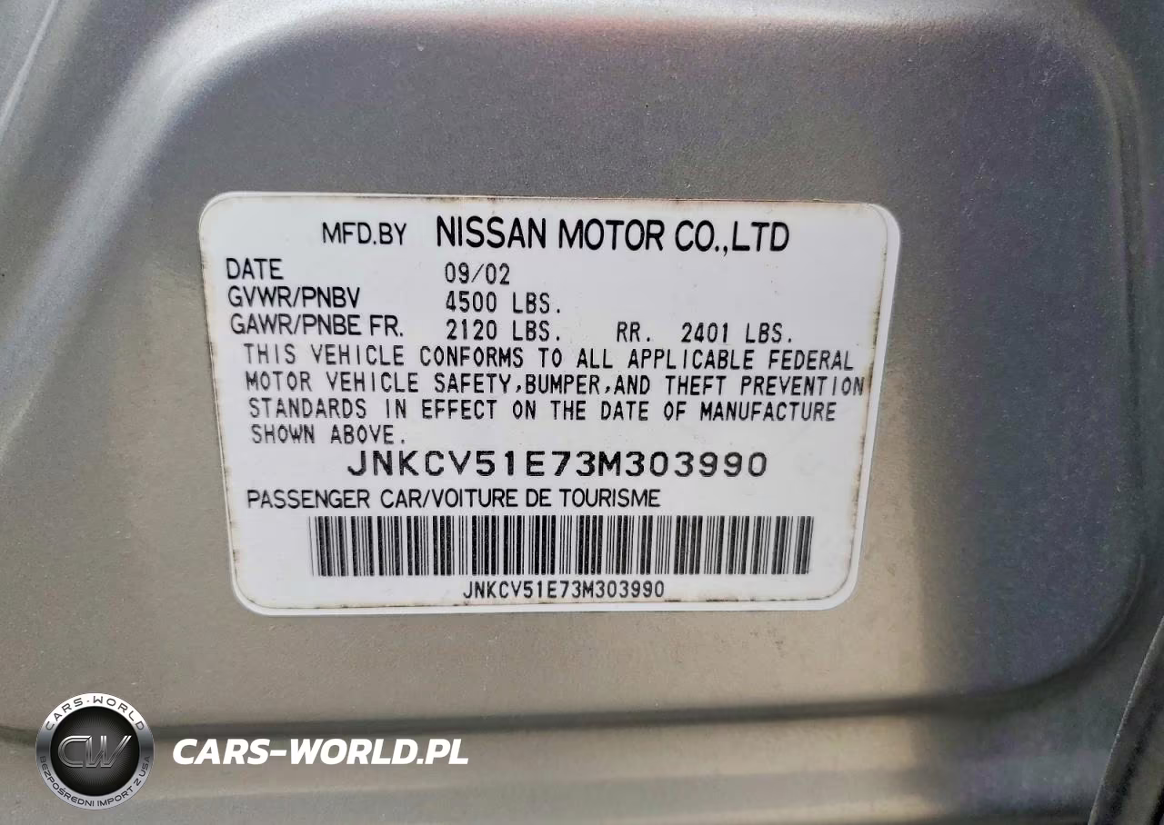 2003 Infiniti G35 Base VIN:JNKCV51E73M303990 - 12