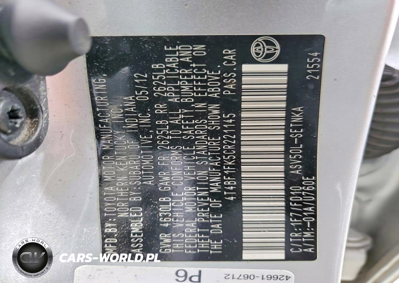 2012 Toyota Camry VIN:4T4BF1FK5CR221145 - 13