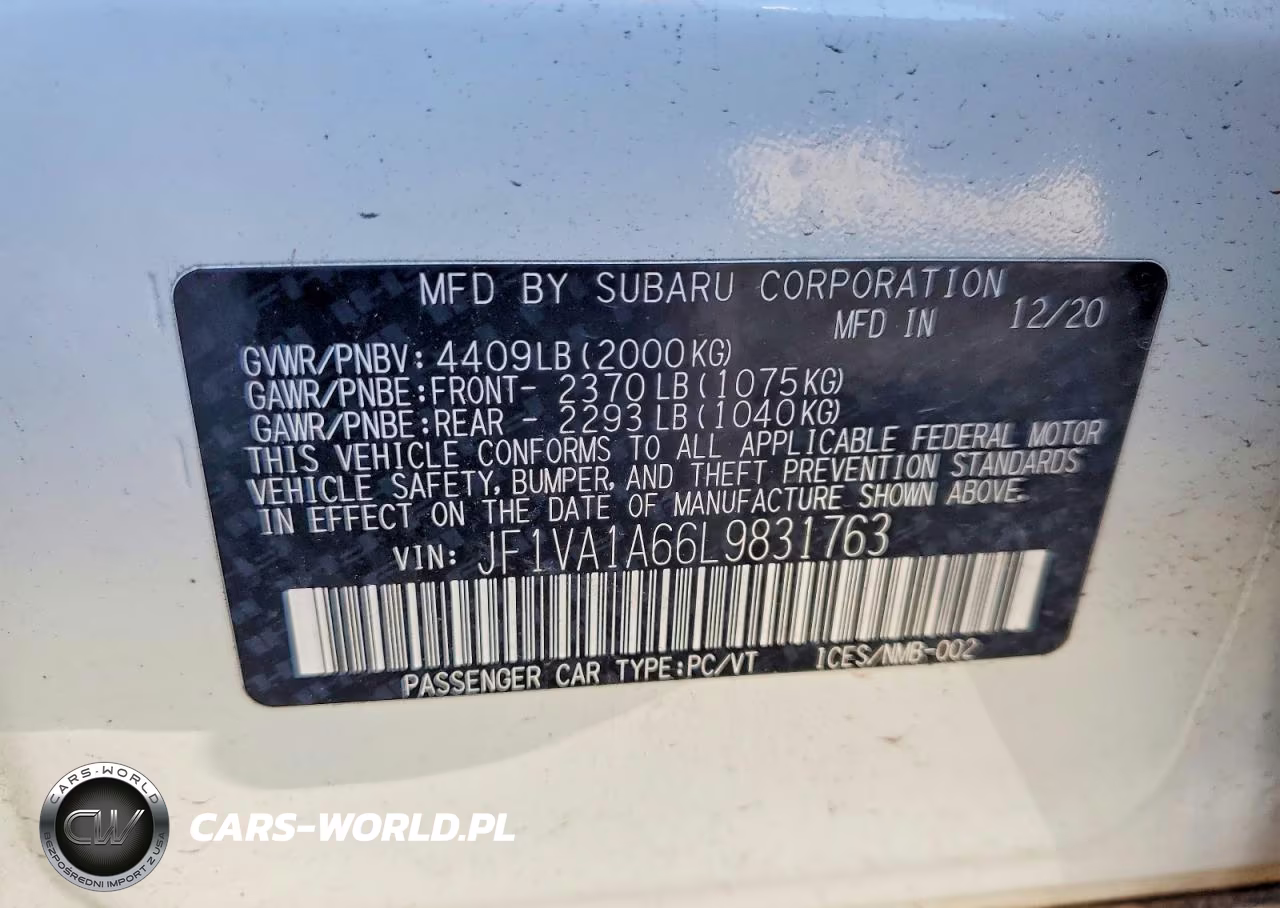 2020 Subaru Wrx VIN:JF1VA1A66L9831763 - 12