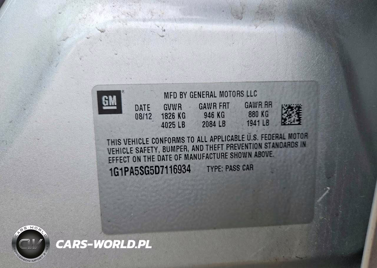 2013 Chevrolet Cruze Ls VIN:1G1PA5SG5D7116934 - 12