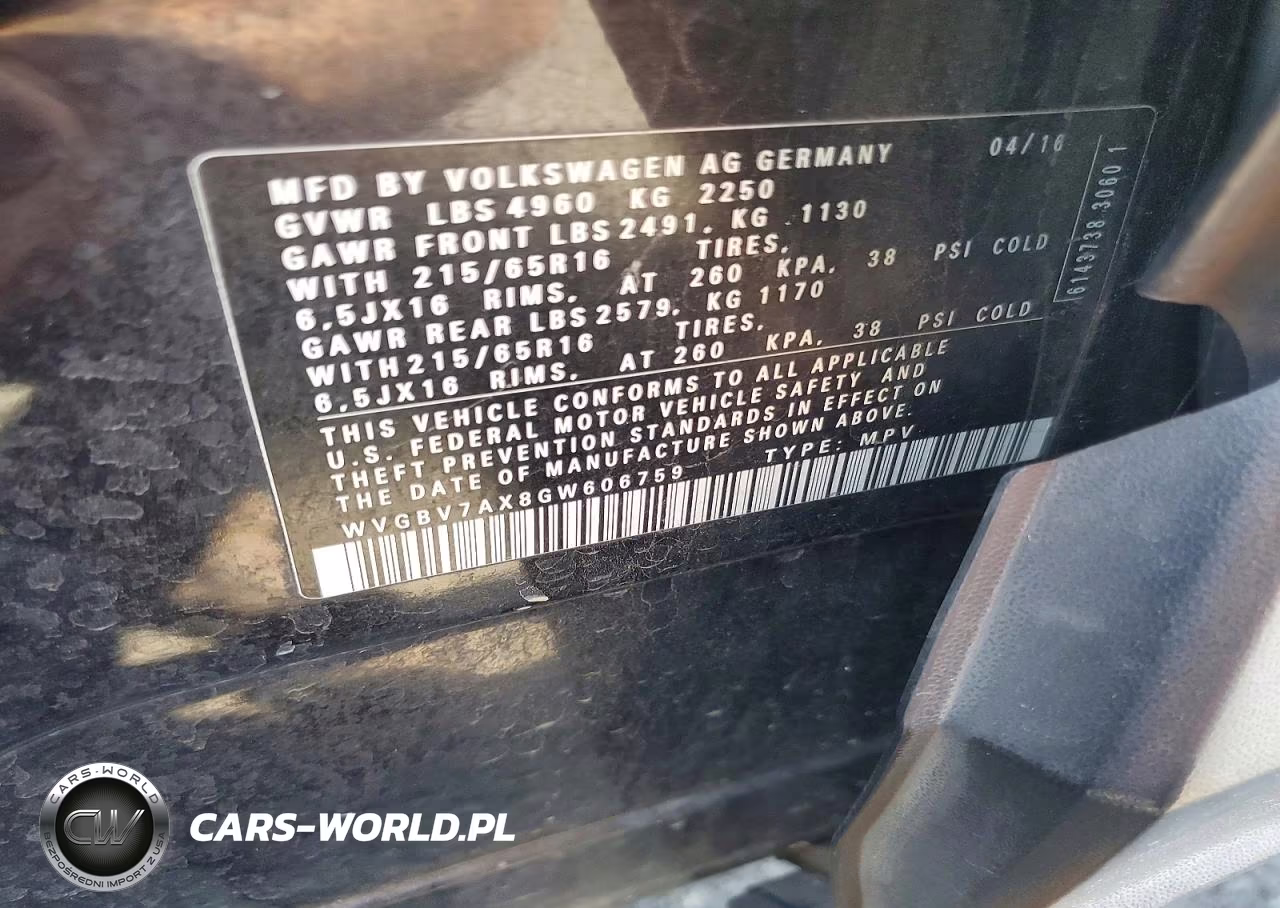 2016 Volkswagen Tiguan VIN:WVGBV7AX8GW606759 - 13