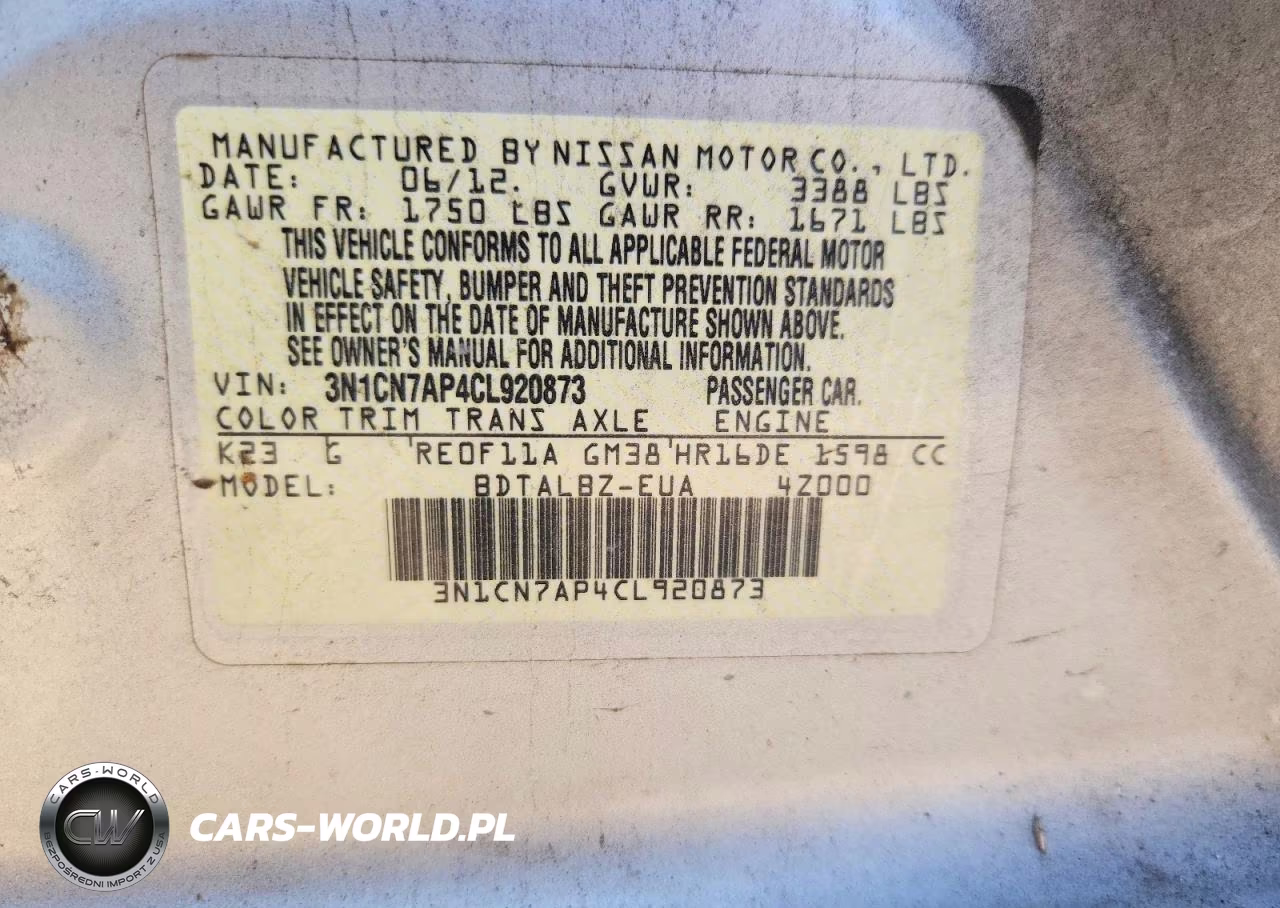 2012 Nissan Versa 1.6 S VIN:3N1CN7AP4CL920873 - 12