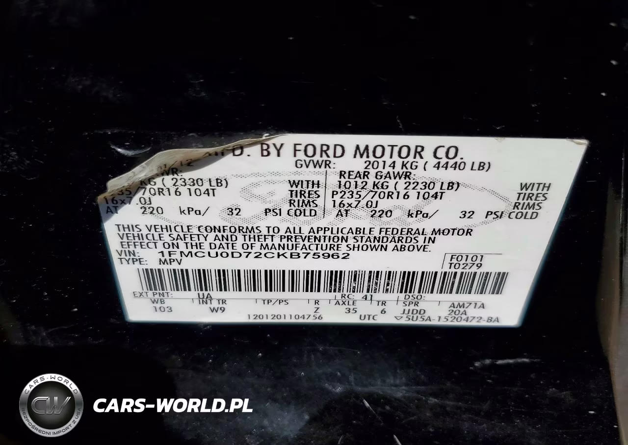 2012 Ford Escape Xlt VIN:1FMCU0D72CKB75962 - 12