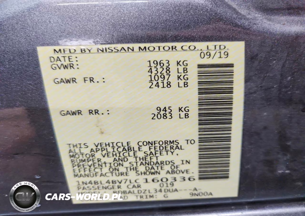 2020 Nissan Altima 2.5 S VIN:1N4BL4BV7LC160336 - 12