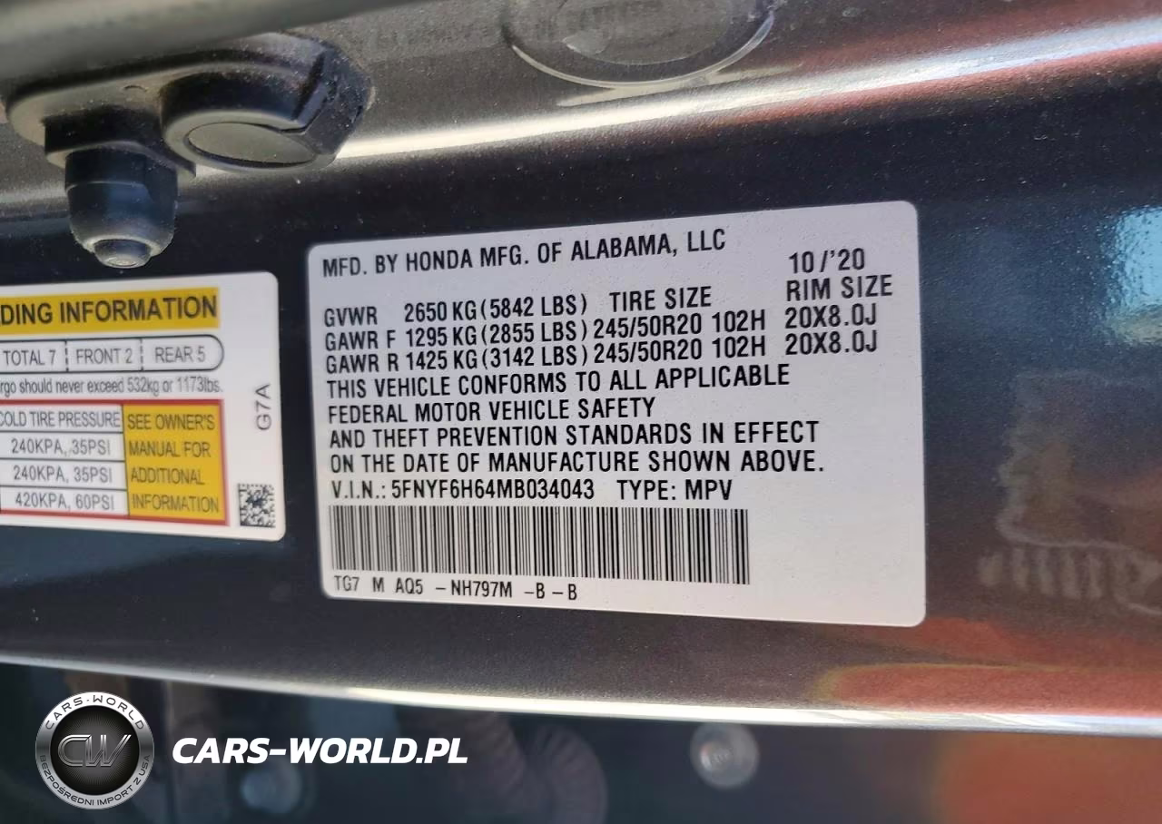 2021 Honda Pilot Touring VIN:5FNYF6H64MB034043 - 14