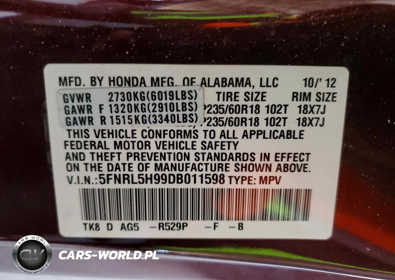 2013 Honda Odyssey Touring VIN:5FNRL5H99DB011598 - 13