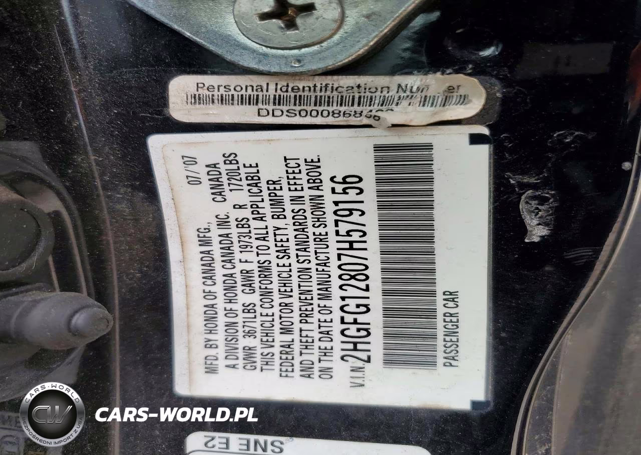 2007 Honda Civic VIN:2HGFG12807H579156 - 12