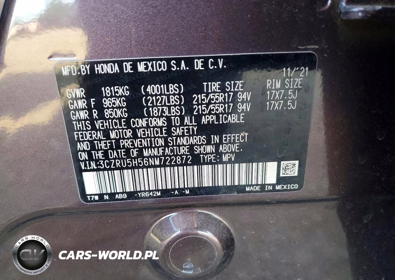 2022 Honda Hr-V Ex VIN:3CZRU5H56NM722872 - 12