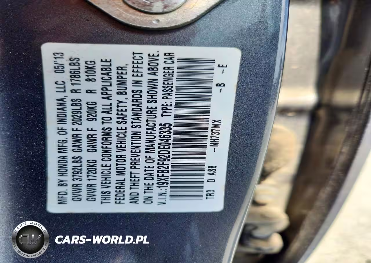 2013 Honda Civic Exl VIN:19XFB2F92DE046335 - 12