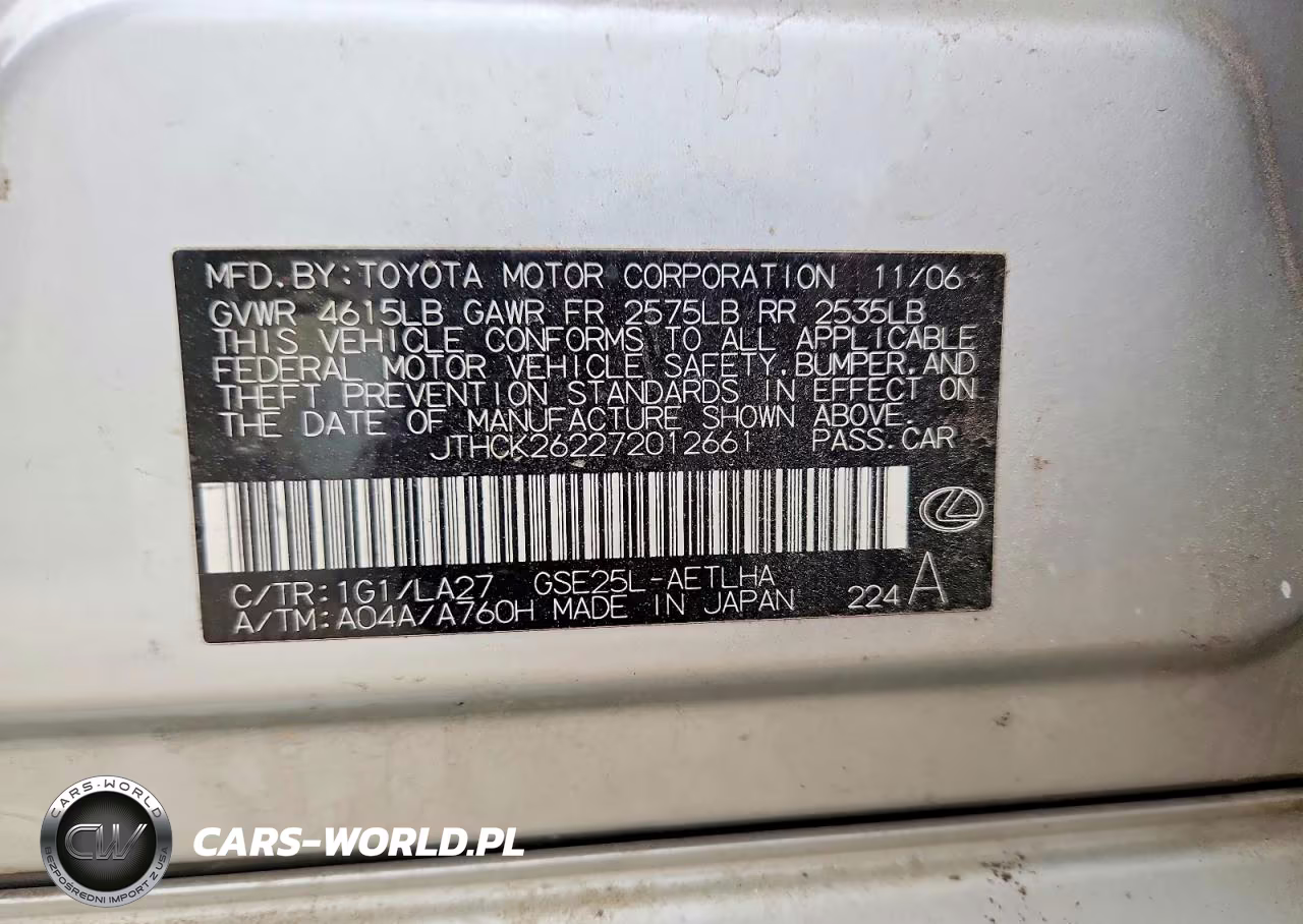 2007 Lexus Is 250 Base VIN:JTHCK262272012661 - 12
