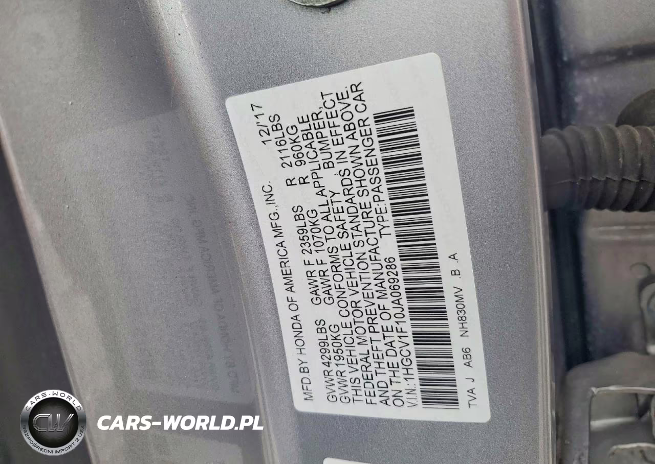 2018 Honda Accord Lx VIN:1HGCV1F10JA069286 - 12