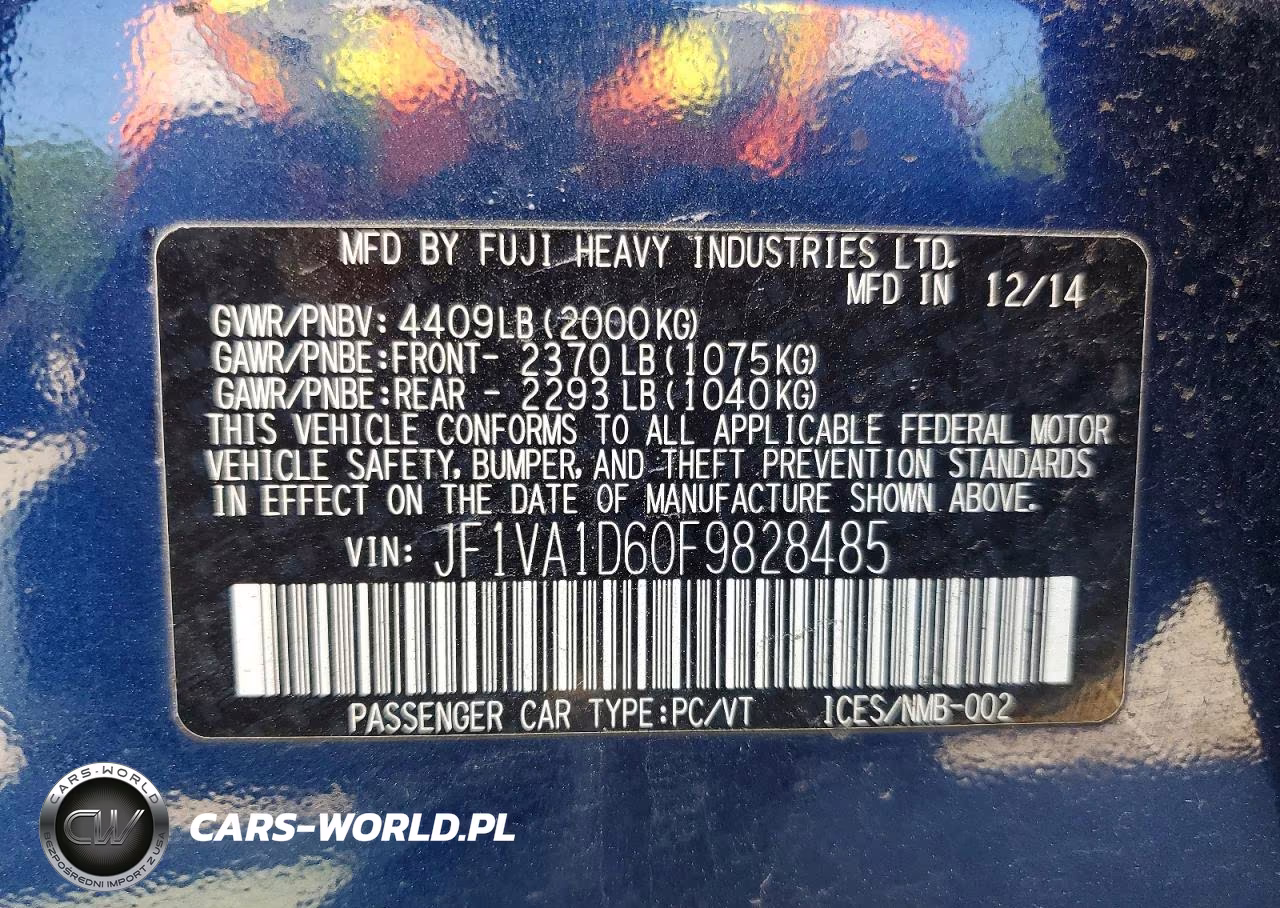 2015 Subaru Wrx Premium VIN:JF1VA1D60F9828485 - 12